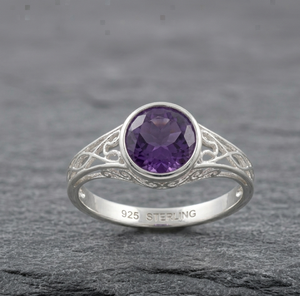Anillo Fino de Filigrana con Piedra Púrpura, Cierre Redondo, Joyería Vintage para Mujer, Regalo para Fiesta - Product Image 4