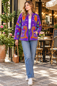 Handcrafted Purple <b>Velvet</b> Jacket Suzani Embroidery, Floral Boho Style <b>women's</b> winter <b>coat</b> - Product Image 1