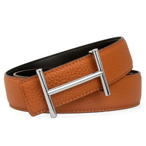 Ceinture décontractée en cuir véritable marron uni en peau de vache, personnalisable avec boucle ardillon en alliage, respirante, brodée/imprimée, durable, pour homme, 2,5 cm - Product Image 3