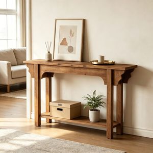 Consolle Lunga in Stile Wabi-Sabi Tradizionale, Tavolo Laterale in Legno di Teak e Marmo per Ingresso, Magazzino, Casa, Appartamento, Hotel - Product Image 5