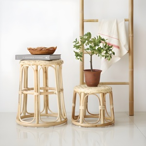 Triangle light wood counter <b>stool</b> natural rattan ottoman <b>stools</b> eco friendly home furniture - Product Image 6