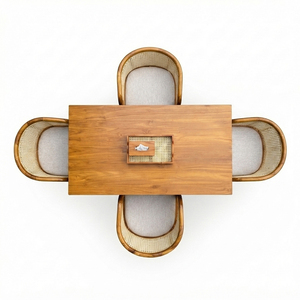 Ensemble de salle à manger rectangulaire en teck massif Canggu, style Mid-Century Modern, avec dossier en échelle, confort premium, pour projets hôteliers et de complexes hôteliers - Product Image 6