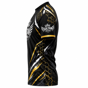 เสื้อเจอร์ซีย์คอกลมแขนสั้นลายทาง โพลีเอสเตอร์ 100% ระบายอากาศได้ดี ทรงปกติ สำหรับผู้ชาย พิมพ์โลโก้ด้านหน้า เหมาะสำหรับกีฬา ทีมเวียร์ มวย และยิม - Product Image 3