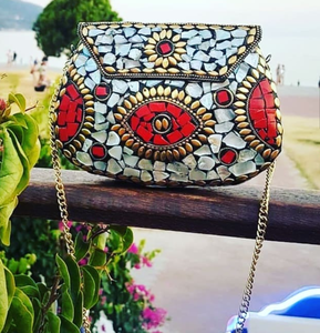 Best Selling Luxury Women's <b>Handbag</b> with <b>White</b> Stone Mosaic Design Wholesale Price for Evening Parties - Product Image 3