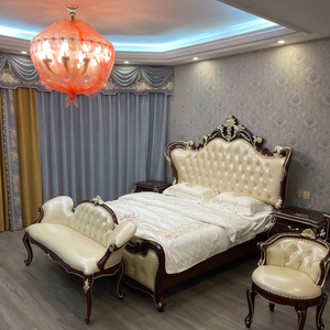Luxury European Style Green Headmaster King Size <b>Bed</b> <b>Frame</b> Hand Carved Mahogany Classic Master Bedroom Furniture Set - Product Image 4