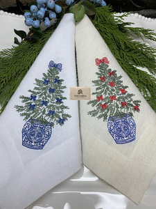 Luxury <b>Christmas</b> Handmade Embroidered 100% Linen Square Dinner Napkin Bunny <b>Tree</b> Holiday <b>Table</b> Decoration Custom OEM ODM Machine - Product Image 6