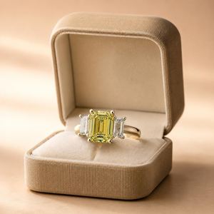 Yellow Moissanite 3CT <b>Emerald</b> Cut Gemstone Three Stone <b>Ring</b> Original 925 <b>Silver</b> for Fine Wedding Anniversary Party Promise Gift - Product Image 3