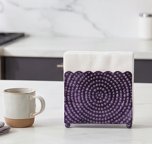 Porta pañuelos morado con borde festoneado, diseño moderno con patrón de puntos y patas redondas, soporte decorativo independiente para el hogar - Product Image 2