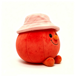 Peluche de calabaza personalizado con sombrero de cubo rosa, peluche de calabaza roja con sombrero, almohada de calabaza suave, juguete de peluche de calabaza redondo - Product Image 2