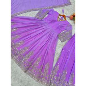 Designer Handmade A-<b>Line</b> Anarkali Gown and <b>Pant</b> with Dupatta Empire Waistline Party Wear Look - Product Image 6