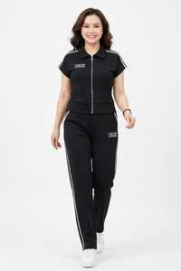 <b>Women's</b> Maroon <b>White</b> Color Block Printed 2-in-1 <b>Tracksuit</b> Set Full Sleeve Turtleneck Zipper Sporty Loose Fit Joggers Front Side - Product Image 1