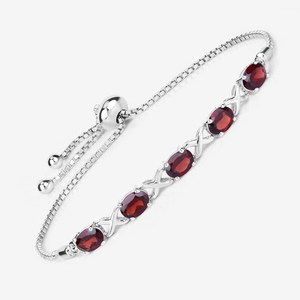 Bracelet en grenat naturel certifié, argent sterling, réglable, style bolo, ovale, délicat, pierre de naissance de janvier, cadeau de bijoux - Product Image 2