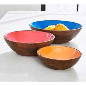 Tazón para Servir de Madera y Esmalte de Primera Calidad |   Tazón Decorativo de Madera de Grado Alimenticio |   Tazón para Ensalada con Acabado Lacado de Alto Brillo para Interiores, Venta al Por Mayor - Product Image 1