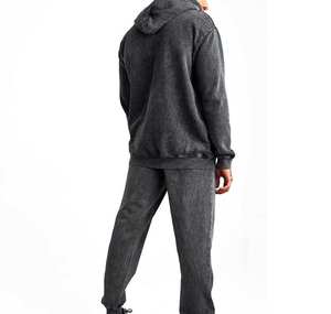 Ensemble survêtement gris foncé à capuche pour homme, sweat-shirt et pantalon en coton de couleur unie, coupe décontractée ample avec poches latérales - Product Image 2
