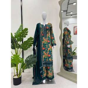 Salwar Kameez de Rayón Verde de Diseño - Conjunto de Fiesta con Estampado Digital y Hermosa Dupatta Talla XL - Product Image 2