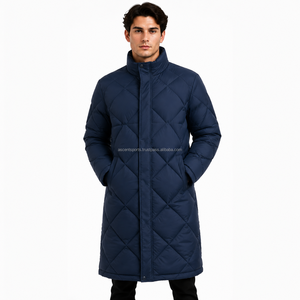 Manteau long matelassé noir pour homme, veste d'hiver, vêtement d'extérieur chaud, coupe-vent, imperméable, parka, production sur mesure en gros - Product Image 1