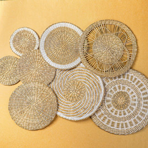 Lot de 8 paniers muraux tissés bohème rustiques faits à la main Panier en osier suspendu en jonc de mer Ensemble décoratif - Product Image 3