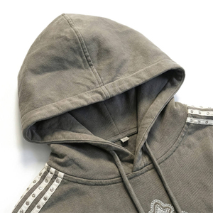 Sudadera con capucha de punto 100% algodón para hombre, personalizada al por mayor, lavado ácido, oversize, de alto gramaje, con bordado de pedrería y estampado, estilo streetwear 2026 - Product Image 5