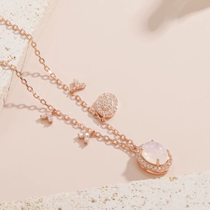 <b>Rose</b> <b>Gold</b> IGI Certified <b>Pendant</b> <b>Necklace</b> with Moissanite Charms Link Chain Unisex Romantic Everyday Wear - Product Image 5