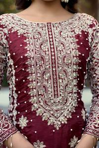 Indian Women Party Wear Maroon Silk Embroidered Sharara Set With Dupatta For Women Traditional Wedding Wear India Pakistan Style - Product Image 6