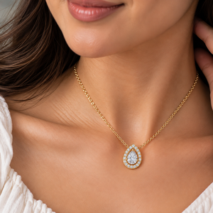 จี้เพชรทรงลูกแพร์เพาะเลี้ยงในห้องปฏิบัติการ ทองคำแท้ 14K 18K สร้อยคอแบบเปิด Halo DEF VVS น้ำหนักรวม 2.05 กะรัต รับรองโดย IGI เครื่องประดับหรูหรา ดีไซน์ ODM - Product Image 2