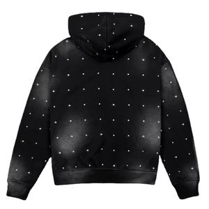 Sweat à capuche tendance pour hommes Bling noir avec strass haute qualité 100% coton pull à capuche thermique - Product Image 2