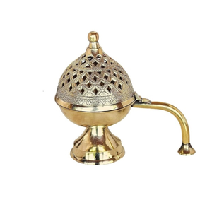 Porte-encens rond en laiton poli doré de luxe, motif floral, décoration d'intérieur - Product Image 1