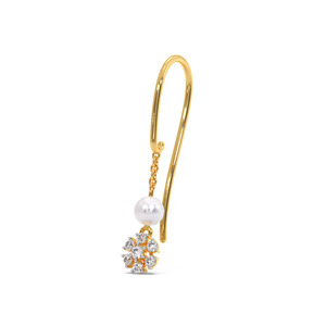 Floral Bloom Diamond <b>Threader</b> Drop <b>Earrings</b> with White Stone Chain Accent - Product Image 2