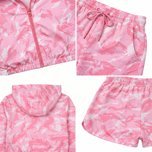 <b>Women</b> Printed <b>Windbreaker</b> Tracksuit Hooded Zipper Casual Rain Jacket <b>Women</b> Drawstring Shorts Lightweight Nylon Two Piece Set - Product Image 6
