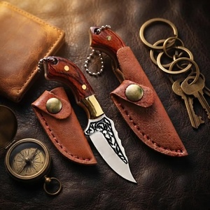 Cuchillo de Caza Mini Hecho a Mano con Hoja Grabada, Diseño de Mango de Madera, Funda de Cuero, Cuchillos Plegables de Supervivencia Utilitarios - Product Image 5