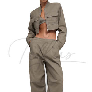 Blouson bomber court zippé pour femme, couleur unique et tendance, vente en gros de vêtements pour femmes - Product Image 3