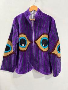 เสื้อแจ็คเก็ตกำมะหยี่ซูซานีแห้งเร็วเป็นมิตรกับสิ่งแวดล้อม งานฝีมืออินเดีย ลายพิมพ์จาไพรบล็อกพิร์ตอาร์ต เหมาะสำหรับเทศกาล งานรื่นเริง สไตล์วินเทจสุดหรู - Product Image 4