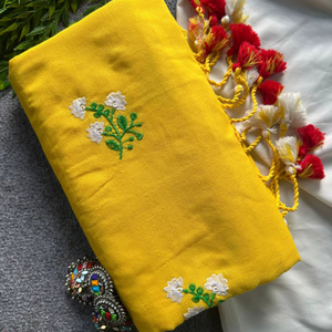 Sari de Algodón Khadi Original con Bordado de Flores en Relieve, Absorbente de Humedad, Sin Arrugas, Prenda Tradicional India para Mujer, para Todas las Temporadas - Product Image 1
