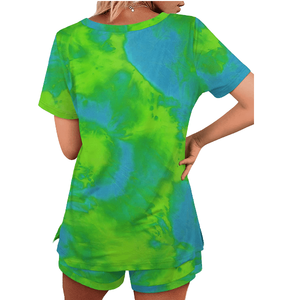 Conjunto de dos piezas personalizado para mujer, 100% algodón, pantalones cortos y camiseta, conjunto deportivo, conjunto de verano con efecto tie-dye, servicios OEM. - Product Image 2