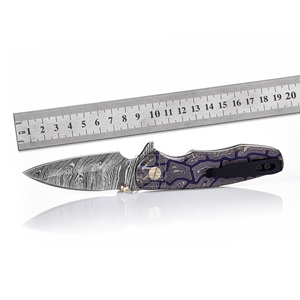 Cuchillo Plegable Personalizado de Acero de Damasco con Hoja de Punta Caída y Perilla de Pulgar, Cuchillo de Bolsillo de 18.5cm para Camping al Aire Libre, con Empuñadura de Micarta Antihuellas - Product Image 2