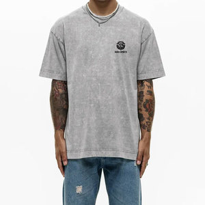 เสื้อยืดแขนสั้นคุณภาพสูง ผ้าฝ้าย 100% ทรงหลวม สไตล์ย้อมสีเอซิด สำหรับผู้ชาย พร้อมสกรีนโลโก้ตามสั่ง - Product Image 1