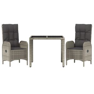 Ensemble de salle à manger de jardin en rotin PE gris avec accoudoirs réglables de taille moyenne - Product Image 3