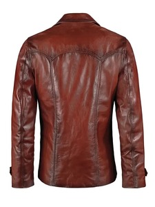 เสื้อแจ็คเก็ตหนังวินเทจสีแดงเข้มสำหรับผู้ชาย - Product Image 2