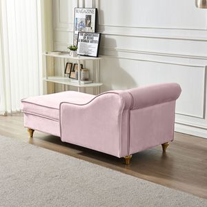 Moderna Chaise Longue in Velluto con Vano Portaoggetti, Rivestita in Rosa - Product Image 5