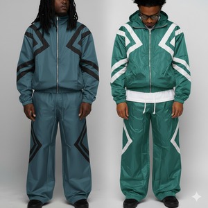 Chándal Deportivo para Hombre con Estampado Geométrico, con Capucha y Cierre de Cremallera, Ligero, de Poliéster, Holgado, para Primavera, con Bolsillos Laterales - Product Image 1