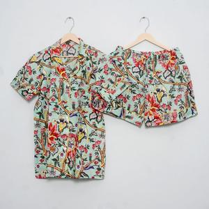 Conjunto de Pijama Corto de Algodón con Estampado Floral, Hecho a Mano, Informal, Ecológico, Ligero, Suave, Transpirable y de Secado Rápido para Mujer - Product Image 3