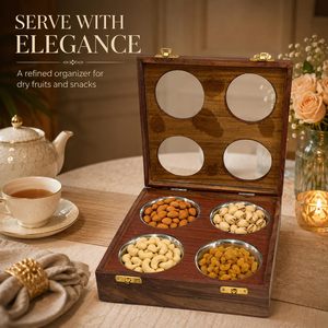 Caja de madera para refrigerios con cuatro compartimentos, diseño tallado, regalo tradicional para boda - Product Image 3