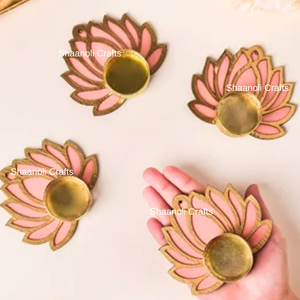 Nouveauté : Porte-bougie multicolore à motif lotus avec supports pour bougies chauffe-plat pour la décoration de la maison, de mariages, de Diwali et de festivals - Product Image 5