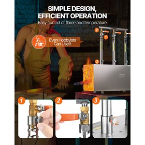 Horno de Propano Portátil de Gran Capacidad, 2600 Grados Fahrenheit, 3 Quemadores, Forma Cuadrada, Acero Inoxidable, Herramientas de Forja a Gas, Herrero - Product Image 5