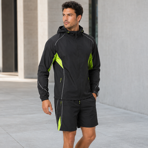 Bulk Custom Men's Jacket and Shorts <b>Windbreaker</b> Set Polyester Windproof Technical Woven Jogging Suit Custom Logo Manufacturer - Product Image 4