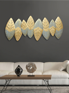 Modern Luxury Metal <b>Leaf</b> <b>Wall</b> Art Gold Grey Handcrafted Large Metallic Sculpture Hanging <b>Decor</b> Living Room Hotel Home <b>Wall</b> Art - Product Image 1