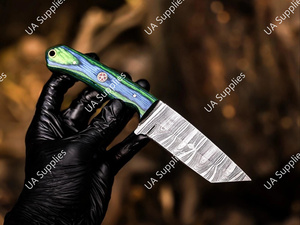 Cuchillo de Caza de Acero de Damasco Personalizado al por Mayor, Hoja Fija de 8 Pulgadas con Punta Caída, Mango de Madera, Afilado Extremo, 58 HRC, Funda de Cuero, OEM/ODM - Product Image 3