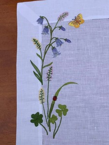 Custom Washable Reuse Embroidery Flowers in The Garden <b>Placemats</b> Napkins Sets 100% Linen Hemstitch Mats Home Wedding Events - Product Image 3