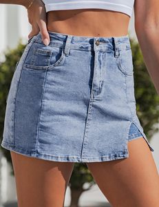 Faldas pantalón para mujer, minifalda vaquera con abertura lateral y pantalones cortos de mezclilla de cintura alta elásticos - Product Image 1