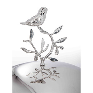 Charmant réchaud à buffet en argent, orné d'un motif d'oiseau et de branche inspiré de la nature sur la poignée du couvercle et le support, utilisé pour les mariages. - Product Image 5